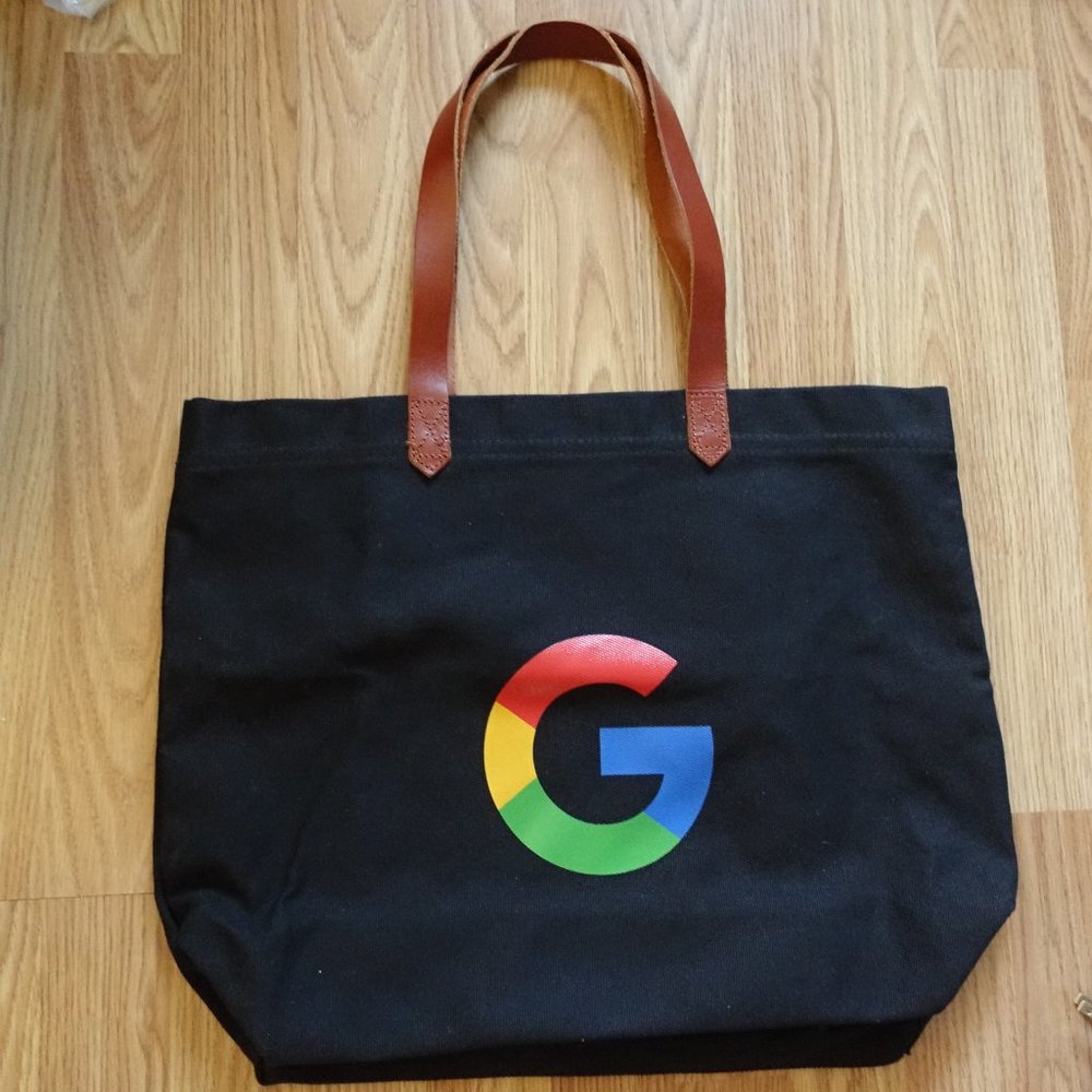 Google logo CANVAS TOTE BAG Heavy Duty Black pixel promotion Leather handle